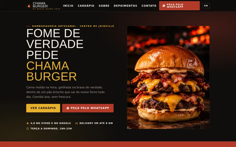 Site modelo Chama Burger